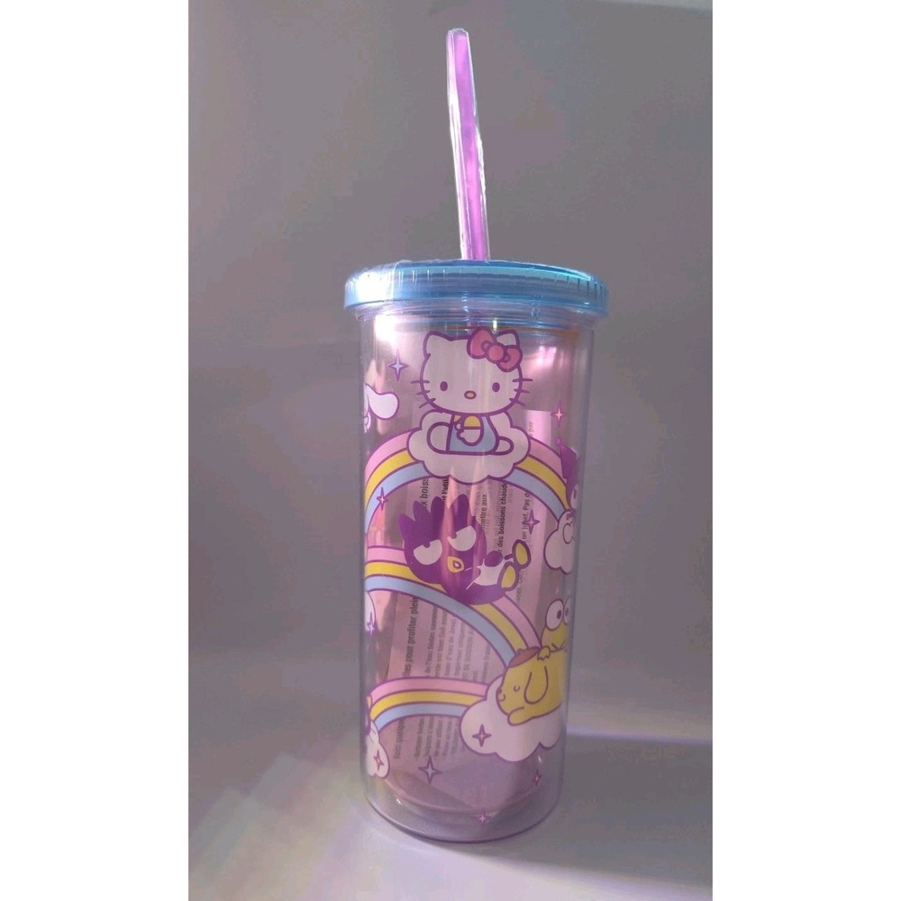 Hello Kitty Sanrio Friends Rainbow Tumbler Cup Lid Straw Clear New‎